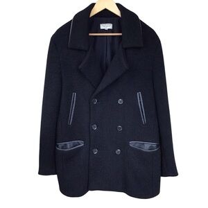 What Goes Around Comes Around Black Wool Alpaca Blend Leather Trim Coat
